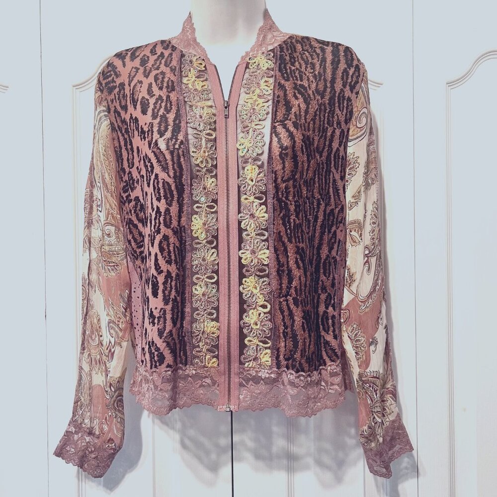 Jaipur Pink and Brown Lace-Trimmed Blazer